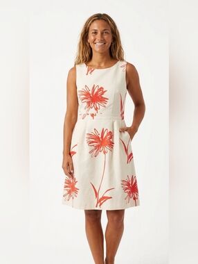 Boden Floral Sleeveless A-Line Dress in White And Red Size 12L